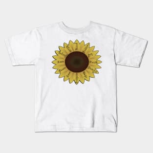 Bright sunflower graphic Design with words of inspiration written on the petals Kids T-Shirt